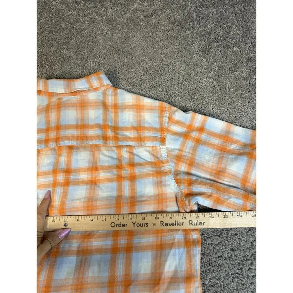 Columbia Shirt Mens M Orange Long Sleeve Button Up Plaid Lightweight Breathable